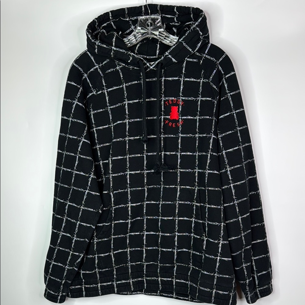 Teddy Fresh Barbed Wire Black Hooded Sweatshirt Size Large